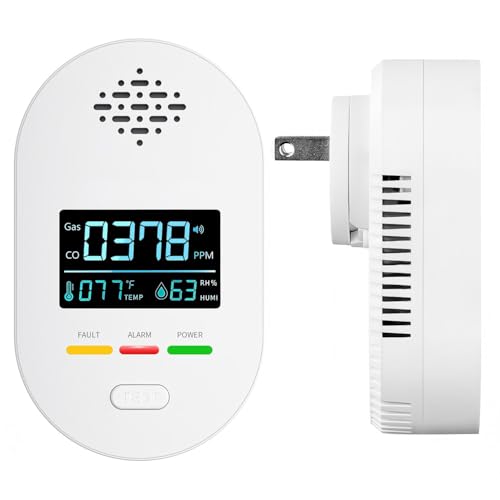 Plug-in C-arbon M-onoxide D-etector with Digital Color Display C-O Detector for C-O, Temperature & Humidity, 85dB Loud Alert, Self Test Function C-O Detector, for Home, Bedroom, Kitchen, RV (White)