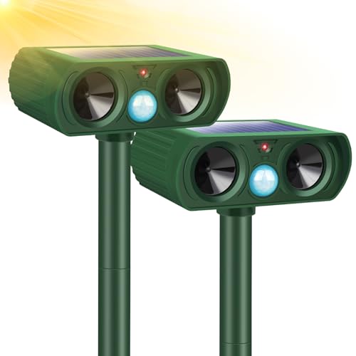 Solar Animal Repeller, 2024 Upgraded Cat Repellent Outdoor, Waterproof Ultrasonic Repellent with PIR Sensor Deer Repeller Repel Dogs Raccoon Rabbit Skunk Coyote Squirrels for Yard Garden 2Pack