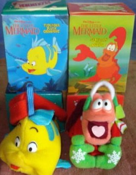 Little Mermaid FLOUNDER AND SEBASTIAN Christmas Ornaments (New/1989)