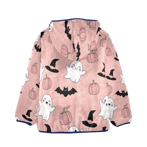 Halloween Pattern with Ghosts Toddler Fleece Jacket Girl Boys Hooded Fleece Jacket Coat Warm Outwear Zip-up 3-10T2
