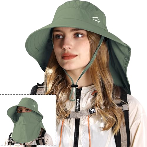 Image of Rosoz Sun Hat for Men Women with Neck Flap,Wide Brim UPF50+ Fishing Hat with Detachable Face Cover Outdoor Sun Protection Hat