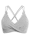 Holipick Stripe Twist Front Bikini Tops for Women - Push Up Bathing Suit Top Padded Swimsuit Top L
