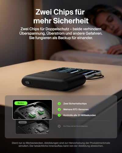 Belkin UltraCharge 20000mAh Power Bank, USB-C-Kabel und Anzeige – Schwarz – Ansicht 4