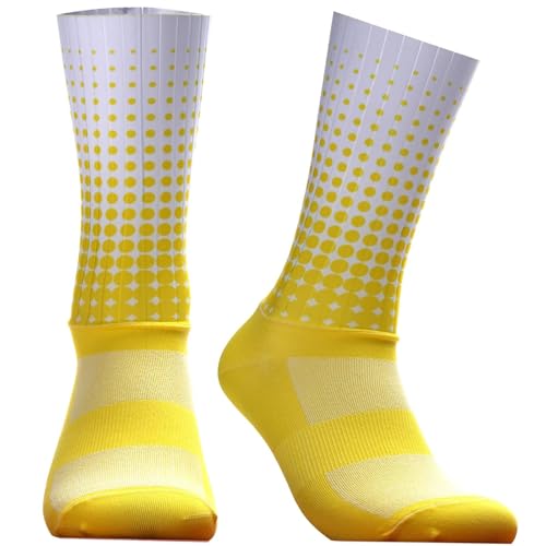 BULBEAWICK Aero Silica Gel Summer Socks Bike Team Non-slip Cycling Breathable Pro Racing Sports Socks Men Women(Yellow)