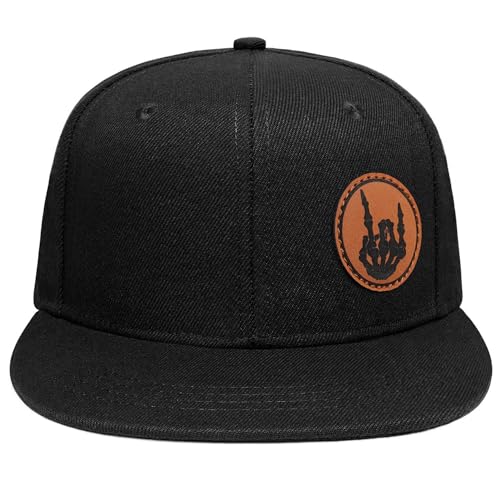 Image of Flat Brim Hats for Men - Gothic Style Skull Hat Leather Pattern - Hip-Hop Snapback Hat Skeleton Hats for Men