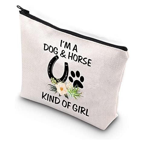 PLITI Dog Lover Gifts Horse Makeup Bags for Women Teen Girls I'm a Dog and Horse Kind of Girl Paw Print Horseshoe Gift(Dog Horse Girl U) Cover