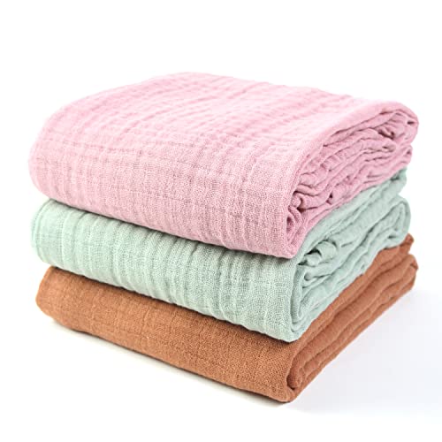Image of DAN RIVER 100% BCI Cotton Muslin Swaddle Blanket for Boys & Girls| Luxury Quilt, Receiving Blankets for Babies | Soft Baby Wraps | Unisex Swaddle Wrap | Pack of 3, Large, 47"x47"