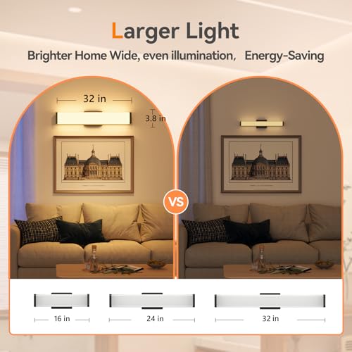 Image of Amico Bathroom Vanity Light Over Mirror 32 inch, Dimmable 5CCT Led Vanity Lights for Bathroom, Modern Black Wall Lights-ETL Certificated