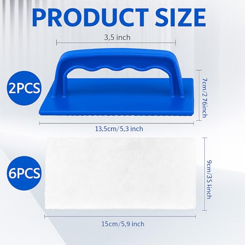 Image of 6 Pcs Hand Scrubber, Bathtub Scrubber with Handle, Non-Scratch Bathroom Scrubbing Pads for Cleaning Shower Tile Bathtube Sink Swimming Pool Step & Corner (Blue)