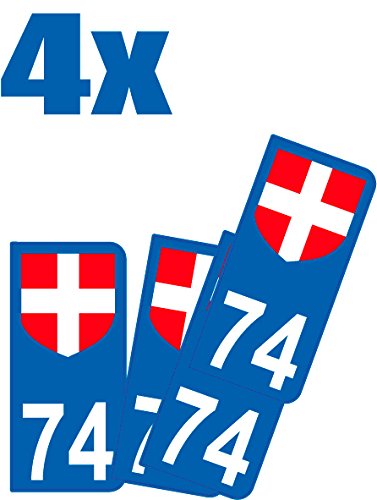 4 x French Department Advert-Free Car Stickers - Department 74 and Emblem [May not be Suitable for UK Number Plates]
