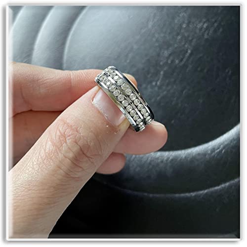 Xusamss Fashion Stainless Steel Double Row Iced Out Crystal Band Ring3