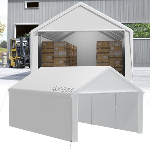 YRHome Tenda da magazzino, 4 x 6 m, con tetto in PE, in PVC, impermeabile, resistente agli strappi, per auto, SUV, camion, barche e mobili