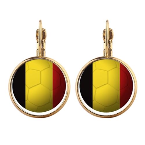 Boucles d'oreilles Belgique clip drapeau football pendantes dorées
