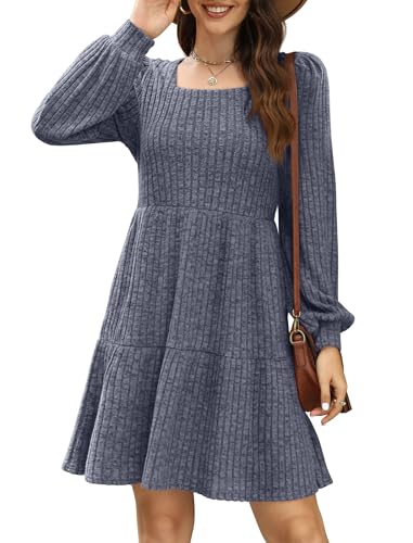 Image of Sampeel Womens Square Neck Long Sleeve Fall Dresses Casual Babydoll Sweater Dress
