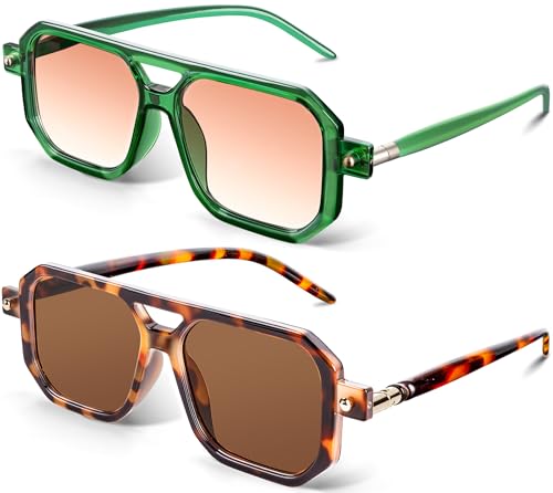 Vintage Square 70s Aviator Sunglasses for Women Men Classic Retro Stylish Frame UV400 Trendy Sunglasses