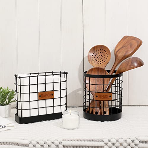Swallowliving Standing Modern Napkin Holder Basket For Table, Upright Black Weighted Square Metal Cocktail Paper Napkin Holder For Kitchen Countertop, Bar, Outdoor Or Bathroom, 7.0 X 2.5 X 6.1Inchs #TOP2