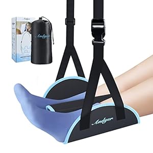 Upgraded Airplane Footrest (Memory Foam) – Andyer 2 in 1 Airplane Foot Hammock for Airplane Travel Essentials – No Clashing Plane Foot Rest Airplane Leg Rest to Reduce Swelling and Soreness