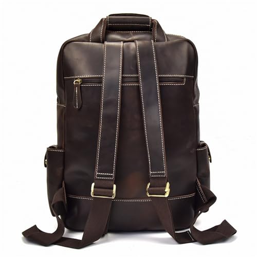 Mens Backpack Men's Leather Retro Shoulder Backpack Travel Bag Outdoor for Camping Outdoor Sport,Dark Brown-45x32x12cm3