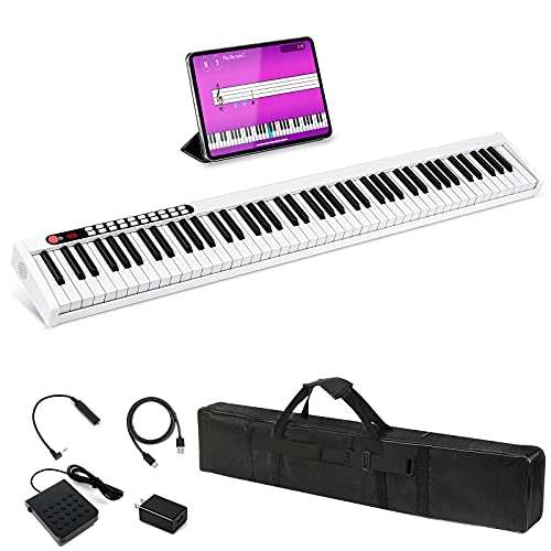 88 Key Piano Keyboard, Portable Full Size Electric Keyboard Piano Digital with Touch Responsive Keys, Sustain Pedal, Power Adapter and Padded Bag, White, by Vangoa