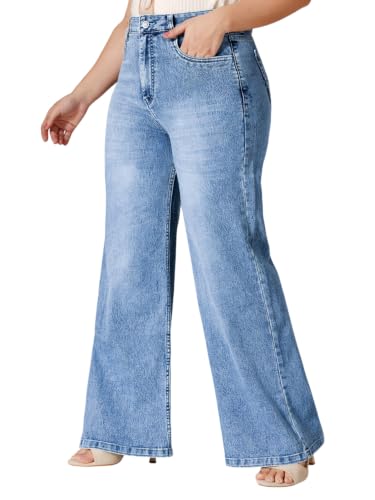 Image of Miss Chase A+ Women's Wide-Leg Mid Rise Regular Length Blast Effect Denim Jeans