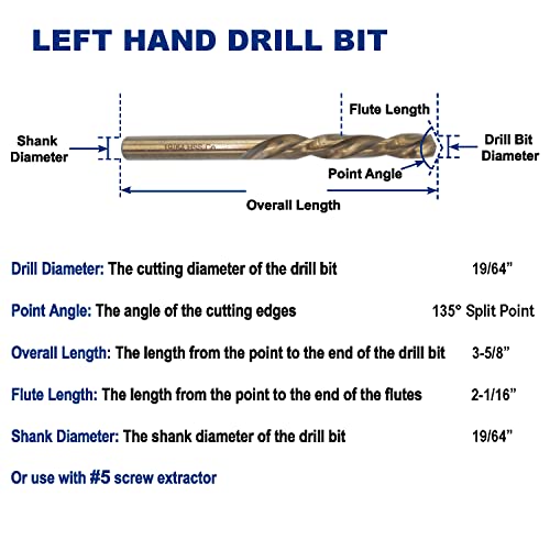 Drill Hulk DHLE07 7-Piece M35 Cobalt Left Hand Drill Bit Set thumb #5