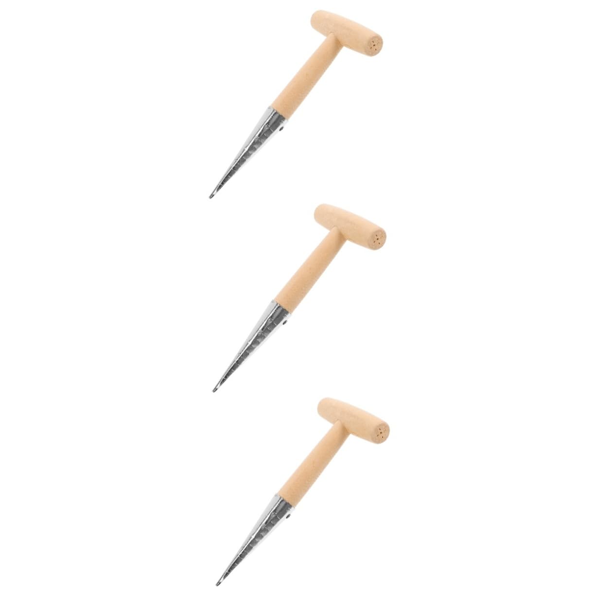 balacoo 3pcs Garden Hand Tools Dibber for Planting Soil Puncher Portable Wooden Handle Easy to Use for Soil Leveling Punching