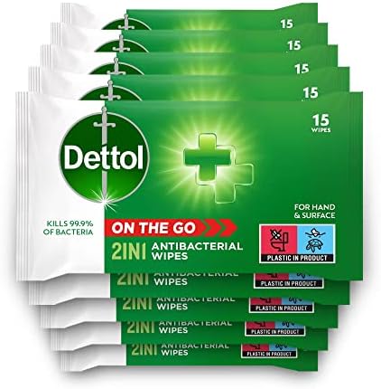 Dettol 2 in 1 Antibacterial Wipes, 135 Wipes (15 Wipes, 9 Packs)