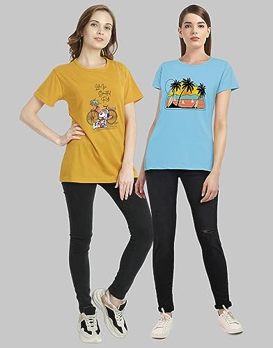 Image of Combo Women's T-Shirts, Cotton Half Sleeves Round-Neck Printed T-Shirt for Girls, & Women Tees (Pack of 2) 960-980-