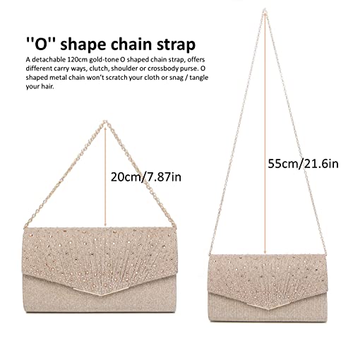 Detara Women Evening Bags Glitter Sequins Clutch Purses For Women Shiny Envelope Handbag Formal Wedding Party Prom Purse(Champagne 307) #TOP5