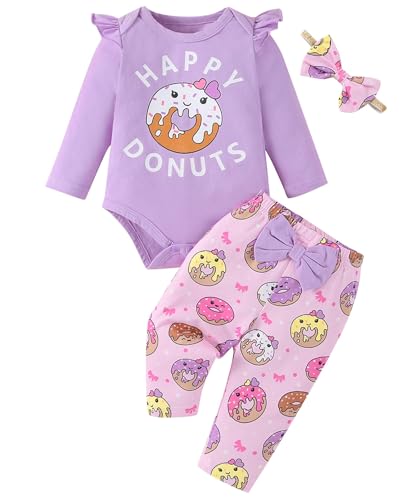 Image of Fullfamous Baby Girl's 3pc Frill Long Sleeve Romper and Pant Set