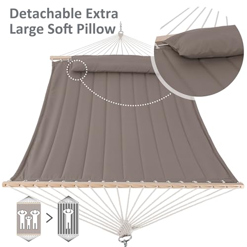 Image of SUNCREAT 2 Person Hammocks for Outside with Stand, Extra Large Double Hammock with Wooden Stand, Brown