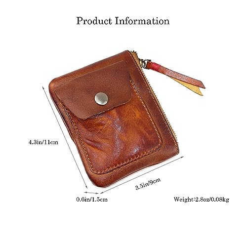 Genuine Leather Zipper Coin Purse, Coin Purse for Men Mini Leather Coins Purse Coin Pouch Holder Vintage Change Wallet Coin Pouch for Men Women (Light brown)2