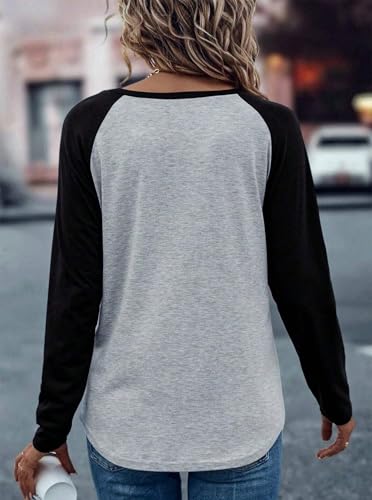 Hilinker Women's Long Sleeve Graphic Tees Color Block Tops Casual Loose Crew Neck T Shirts2