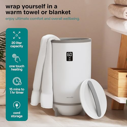 Image of SereneLife Towel Heater for Bathroom & Spa | Portable Large Bucket Style Towel Warmer with Timer | 21L Luxury Electric Heater for Oversized Towels, Robes & Blankets | Auto Shut-Off | Fragrance Discs
