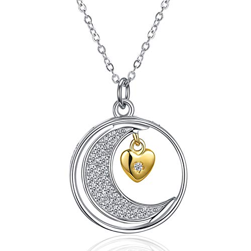 Jsgcf Collier pour femme avec longue chaîne en argent sterling et inscription « I Love You To The Moon And Back » Cover