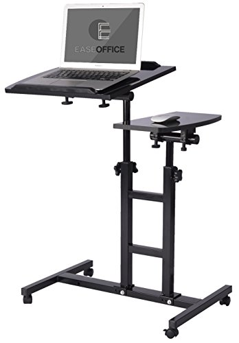 EaseOffice Angle&Height Adjustable Office Desk Rolling Laptop Desk Cart Home Office Hospital Table, Black