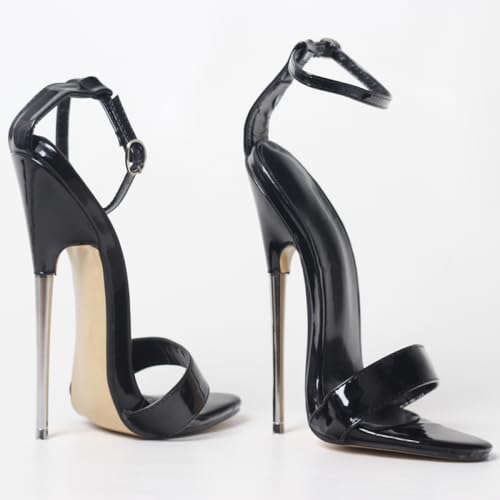 Sandales à talons aiguilles noir métal de 18cm pour soirées branchées - 2