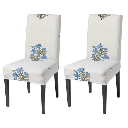 Image of House of Quirk Elastic Chair Cover Stretch Removable Washable Short Dining Chair Cover Protector Seat Slipcover (Pack of 2, Beige Wildflower)