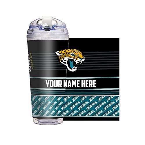 Rico Industries NFL Football Jacksonville Jaguars 24oz Personalized Tumbler W/Hinged Lid - Team Colored Travel Tumbler - Keeps Drinks Cold or Hot