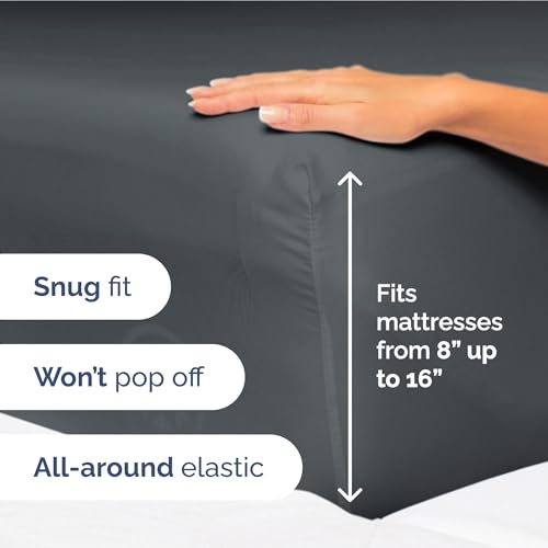 Image of Full Size 4 Piece Sheet Set - Ultra Soft & Cooling Bed Sheets - Slate Blue | Fits 8 Inch to 16 inch Mattress, Wrinkle Free & Fade Resistant with Deep Pockets, Breathable, Comfy Hotel Luxury Bedding