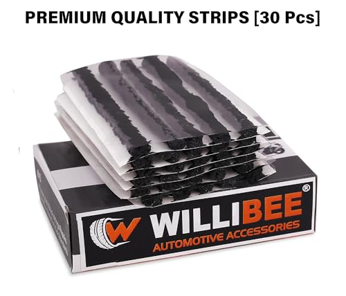 Image of WILLIBEE (Pack of 30) Premium Heavy Duty Tubeless Tyre Puncture Repair Strips,30 Black Puncher Repair Seal Strips for Car, Bike, SUV, & Motorcycle