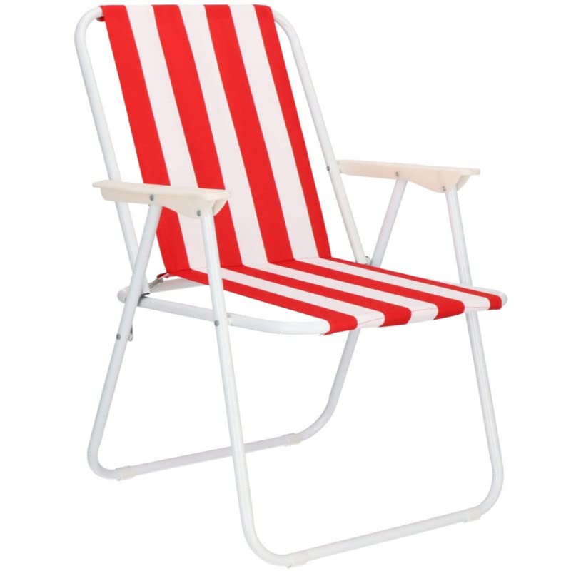 Springos Chaise de camping pliante avec accoudoirs - Dimensions : 74 x 52 x 57 cm - Cadre en métal en tubes d’acier (blanc/rouge)
