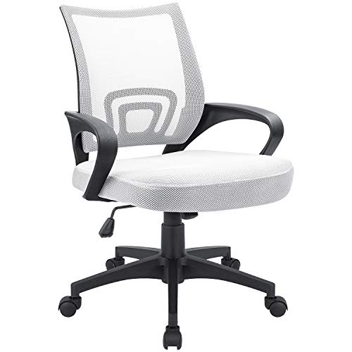 Devoko Office Chair Ergonomic Mid Back Swivel Mesh Chair Height Adjustable Lumbar Support Computer Desk Chair with Armrest (White)
