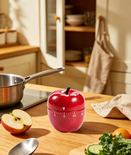 Image of Pomodoro Timer for Study, Pomodoro Timer, Study Timer, Red Apple Kitchen Timer with Alarm, Mechanical Study Timer for Cooking, Baking, and Time Management Tasks