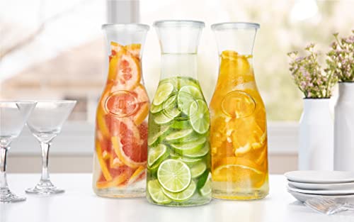 Large Glass Carafe Pitchers, By Kook, 50 Oz Beverage Dispensers, Clear Jugs For Mimosas, Water, Wine, Milk And Juice, With Plastic Lids, Dishwasher Safe, Of 3 #TOP2