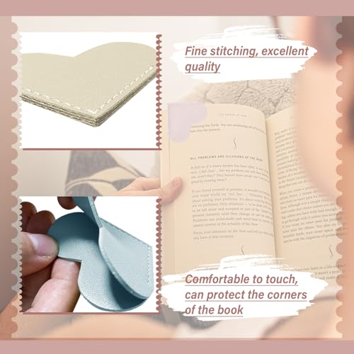 Image of Winjeto Leather Heart Bookmarks - 6 Pieces Book Marks for Reading Gifts | Cute Corner Bookmark Page Markers | Gifts for Women Kids Men Teachers | School Office Home Supplies Accessories Stationary