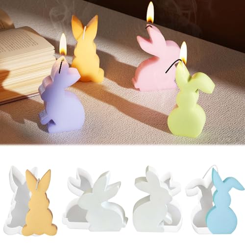 WISIRENT - 4 moldes de silicona con forma de conejo de Pascua y conejos para velas, 3D de Pascua, molde de yeso, molde de silicona para manualidades, yeso, velas