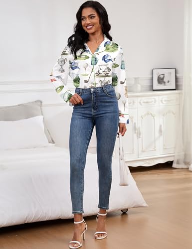 Image of SHESHOW Satin Pajamas for Women Set Long Sleeve Button Down Sleepwear 2 Piece Nightwear Women Pjs Sets Size XS-XXL