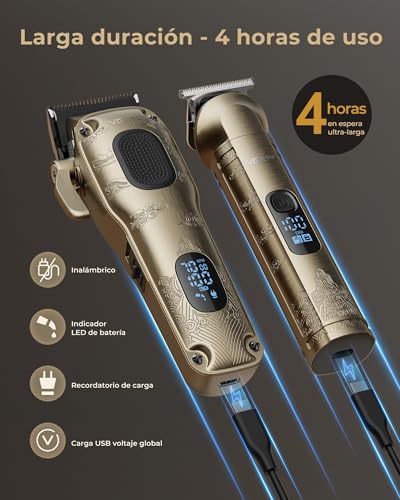 Miniatura 5 de Vgrpro Maquina De Cortar Pelo Hombre Profesional, Cortapelos Hombre Sin Cable Para Cortar El Pelo, Kit De Cortadora De Pelo Y Trimmers Para Hombre, Maquinilla Cortar Pelo Con Caja De Embalaje Dorado