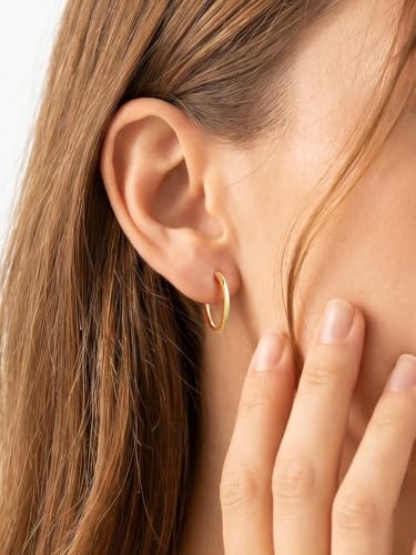 Image of Silvora 14K Gold Plated Huggie Hoop Earrings for Women, Small Sterling Silver Hoops, Hypoallergenic Cartilage Earrings for Sensitive Ears 8 /10 /12 /14 /16 /18 /20MM